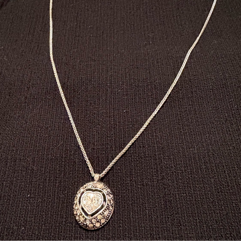 Brighton silver tone crystal heart necklace. Adjustable.